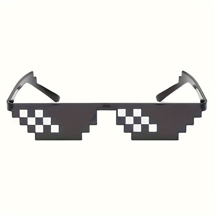 Funky Mosaic Pixel Glasses - Unique Anime-Inspired Party & Wedding Eyewear, Rimless Design with PC Lenses