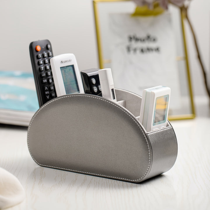 [5 Grid Partition Storage Box] Storage Box For SANQIAWNAN5 Grid Partition PU Remote Control Holder, Multifunctional Desktop Storage Box, Storage For TV Remote Control, Media Equipment Remote Control, Pen Holder, Brush Holder,