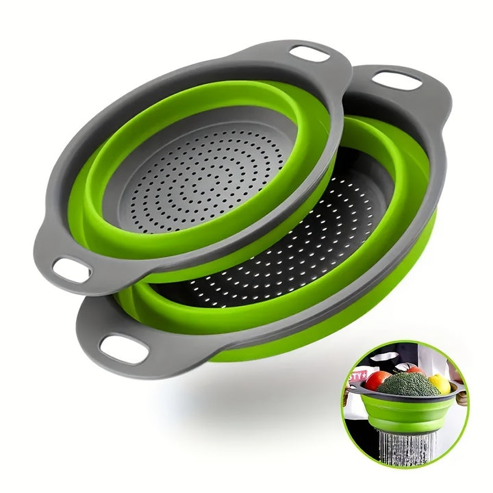 Silicone Kitchen Drain Basket Set - 1/2 Set, Collapsible, Round Funnel, 1 Large & 1 Small, Ideal for Draining Pasta, Veggies & Fruits