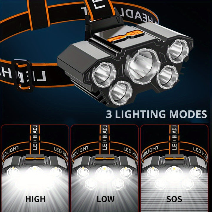 Faro LED ad alta luminosità 5 LED Super Luminoso Lampada Frontale Lampada Frontale per Esterni Torcia per Campeggio Escursionismo Ciclismo Caccia