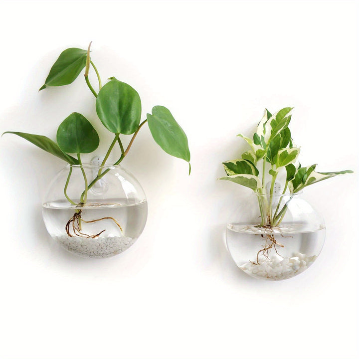 2pcs/ 4pcs/ 6pcs Wall Hanging Glass Terrariums Planter Oblate Flower Vase For Hydroponics Plants Gift, Home Office Living Room Decor