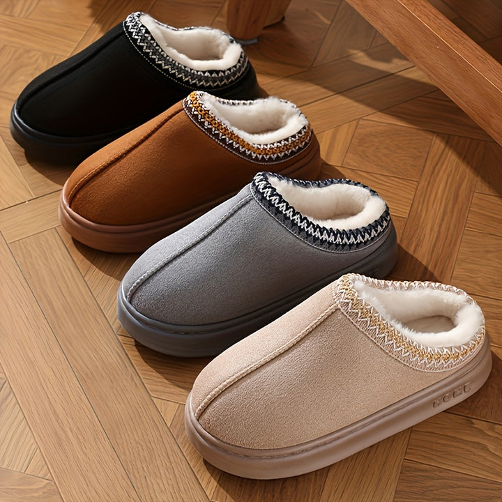 Women's comfortable fleece lined slippers, soft soles winter warm indoor and outdoor shoes, elegant indoor/outdoor winter shoes