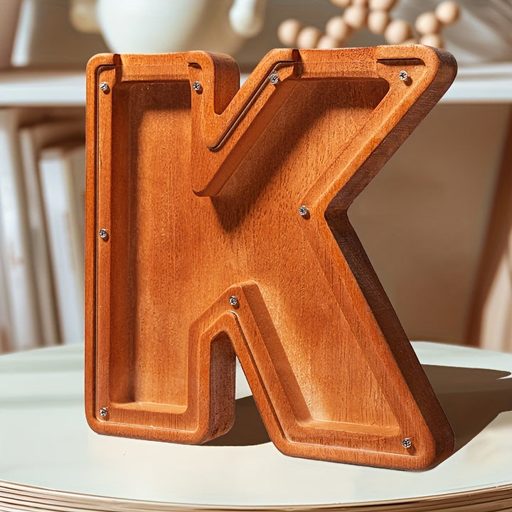 Wooden Lettered Piggy Bank, Personalized Lettered Bank, Wooden Bank 26 English Alphabet Bank, Home Decoration Children's Gifts Halloween、Christmas Gift、Thanksgiving Day easter gift