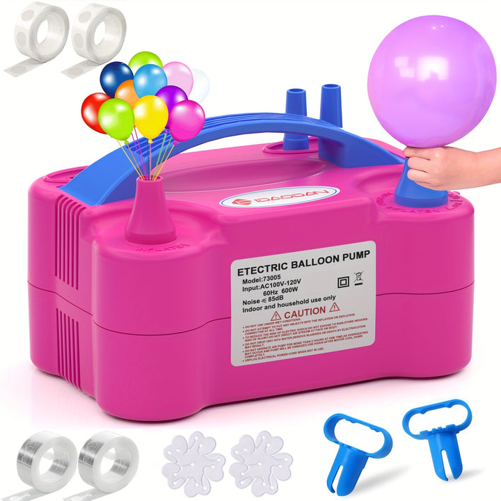 [IDAOdan Electric Balloon Pump] IDAODAN 600W Electric Balloon Pump in Vibrant Rose Red - Quick 3-Second Inflation, Portable with Dual Nozzle - For Party, Wedding & Birthday Decorations, Includes Balloon Tying Tool, Shock-Proo