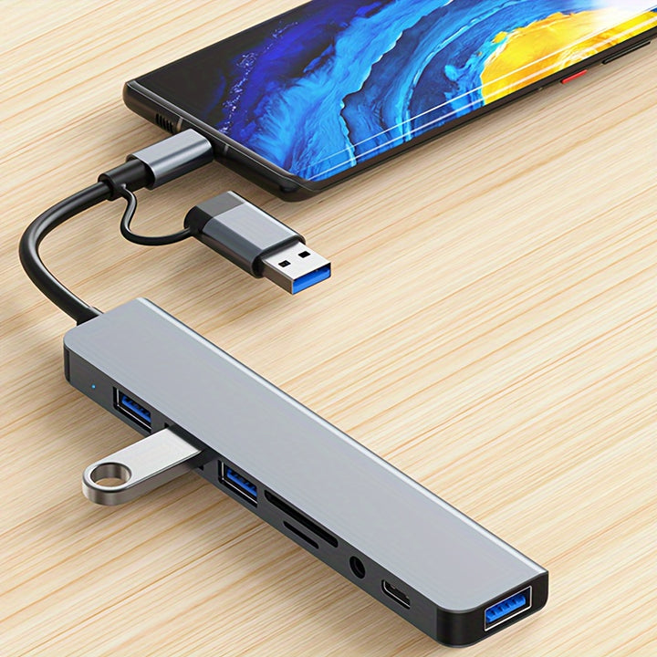 3.0 High speed USB C hub USB splitter 8-in-1 USB extender with 4 USB ports and 1 USBC TF/SD card reader 3.5mm audio output, suitable for MacBook Pro/iPad Pro/HP laptops/Galaxy phones (1 to 8)