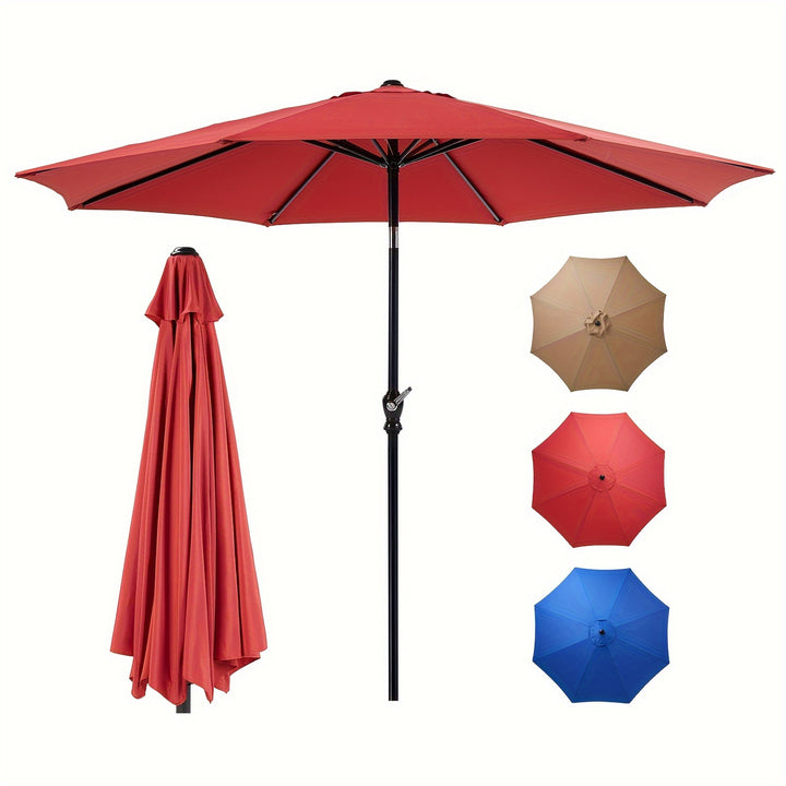9 FT Outdoor Umbrella, Outdoor Furniture, Patio Table Umbrella With Push Button Tilt And Crank, Pool Beach Yard Umbrella For Commercial & Residential With 8 Sturdy Ribs