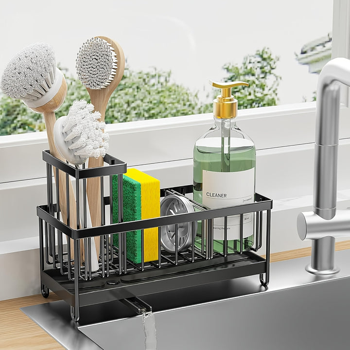 Kitchen Sink Sponge Holder, 304 Stainless Steel Self Draining Kitchen Sink Organizer, Sink Rack, Dish Brush Rag Soap Scrub Accessories For Countertop Baskets, Buckets And Containers, Baskets, Buckets And Containers For Home O
