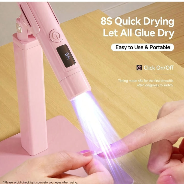 Pink LED Nail Lamp with 360° Rotation and Extra Nail Stamp - USB Powered, 45s/60s Timer Set, and Condenser Lens for Perfect Manicures