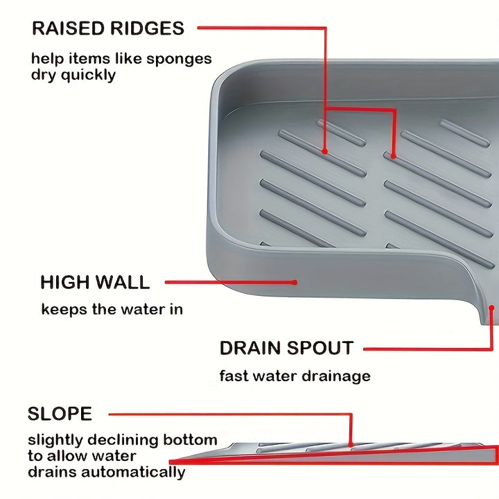 Silicone Soap Dish Holder - 1pc Kitchen Sink Tray With Drain Tip - Countertop Sink Scrubber Drain Pad For Brush Sponge And Soap