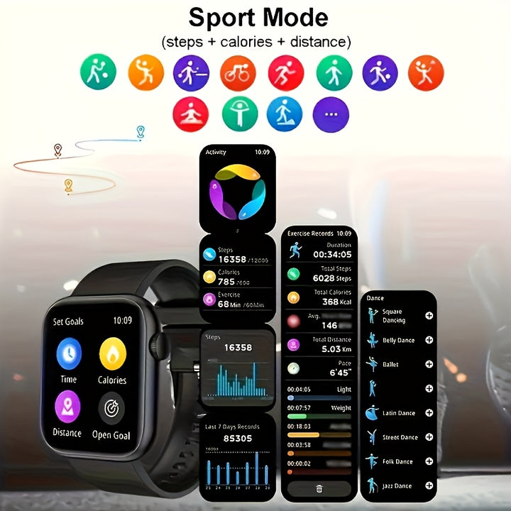 [Nouvelle Montre de Fitness Intelligente] Montre de Fitness Multifonctionnelle 2024 - Écran Tactile de 2,01 pouces, Appels Sans Fil, Suivi des Pas et des Calories - Unisexe, Compatible avec Android et iPhone