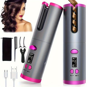 5 Heat Settings Auto-Curler for Luscious Locks - Ceramic, Anti-Scald, Tangle-Free, Quick Charge USB Rechargeable Lithium Battery - Perfect for Styling, Special Occasions, and as an Elegant Gift with Luxurious Gift Box Include