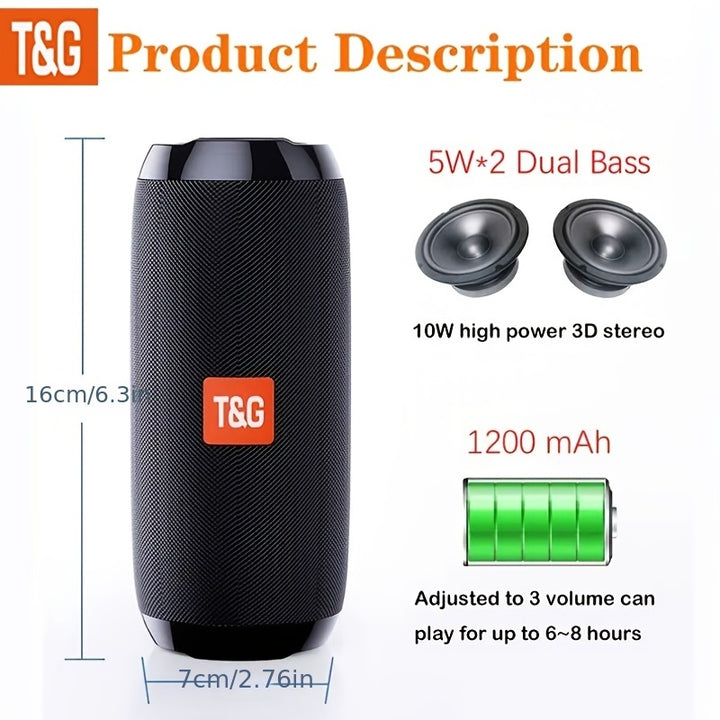 TG117 Portable Wireless Speaker, TWS Stereo, Built - In Mic For Calls - FM Radio, TF Card, USB Playback - Ideal For Use