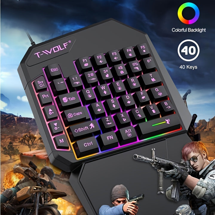 T-WOLF RGB Backlit 35 Key Portable Mini Gaming Keyboard, Ergonomically Designed Game Controller, Specially Designed for PC Players with One Handed Gaming Keyboard, Throne Left Hand Small Keyboard, Mobile Phone One Handed Keyb