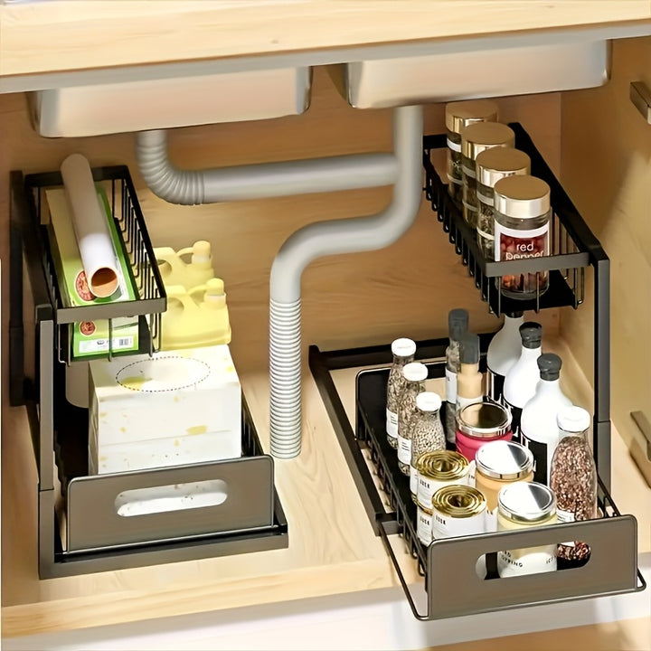 Under Sink Organizer, Pull Out Cabinet Organizer 2 Tier Slide Out Sink Shelf Cabinet Storage Shelves, Under Sink Storage for Kitchen Bathroom Cabinet