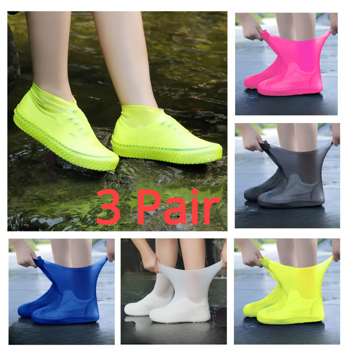 3 pair Of Outdoor Latex Rain Boots Waterproof Shoe Cover That Can Be Reused For Rain Prevention. Multiple Colors To Choose From, Durable