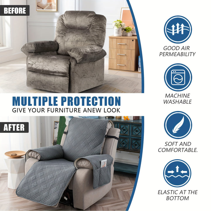 1pc 100% Waterproof Recliner Chair Cover, Non Slip Recliner Covers for Recliner Chair with Pocket, Pet Scratch-Resistant Sofa Slipcover, Washable Furniture Protector, Easy to Install for Office, Living Room, Bedroom, Home Dec