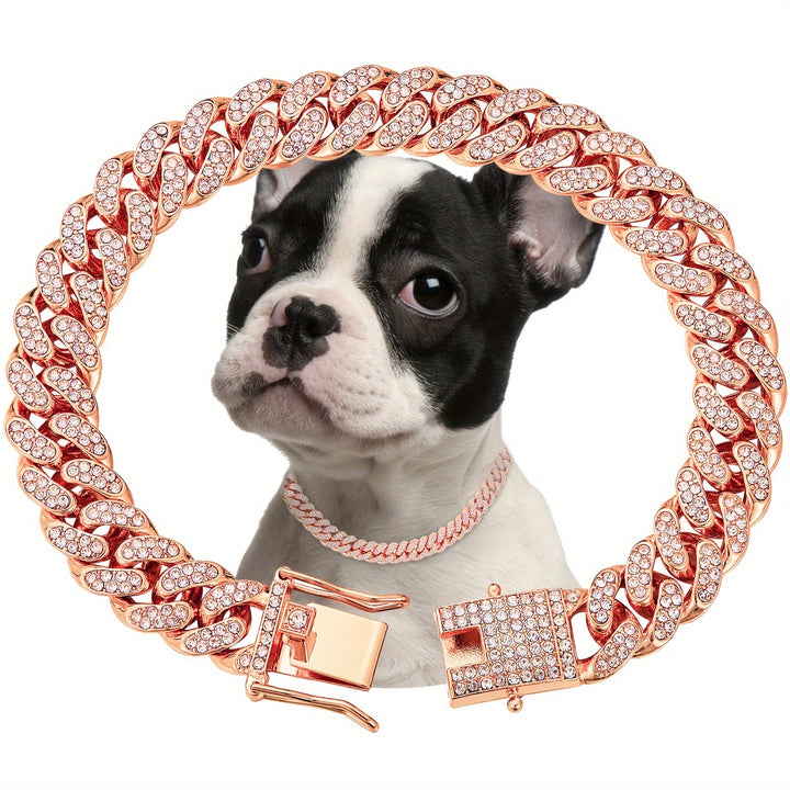 Sparkling Diamondoid Dog Collar: Secure Metal Chain & Buckle for Stylish Walks!