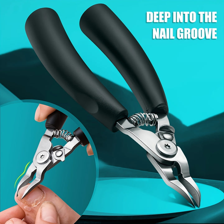 Modern Stainless Steel Nail Clipper with Concave Blade, Curved Design, Large Opening for Thick Nails, Elderly-Friendly, No Splashing, Precision Toenail Trimming, Long Handle