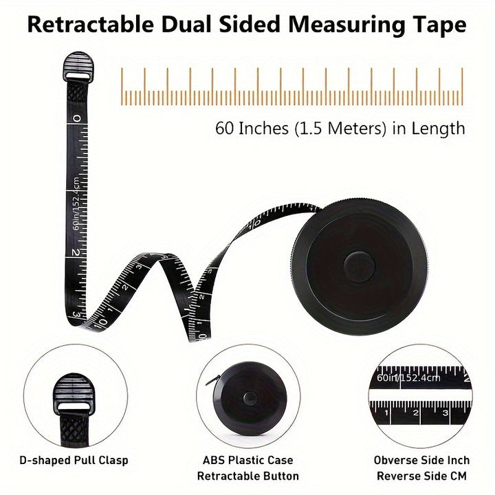 1pc SoftTouch 60in Retractable Sewing Tape Measure - Double-Sided Scale, Metal Blade, Positive Lock, Ideal for Sewing, Design, Body Measurement & Crafting