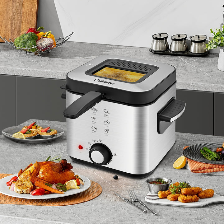 SUSTEAS 1500W Electric Deep Fryer with Temperature Control, Removable Lid & Non-Stick Basket - Easy-Clean 84.54oz Capacity for Home Use, Sleek Stainless Steel Design, Perfect for Frying Chicken, French Fries & More, Deep Frye