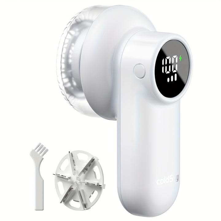 Cozy Clean, ColdSky Rechargeable Fabric Shaver with Digital Display, 6-Leaf Blades & Safety Lock, 3-Speed Adjustable Lint Remover for Clothes, Furniture & Blankets, USB Charging, Ergonomic Grip, Lint Remover Fabric Shaver