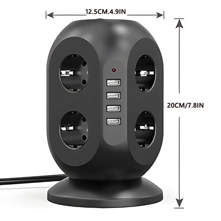 12-way power strip with 4 USB, multi-socket tower, 1.8m extension cable, power strip with double for Switch, desktop socket tower surge protection for garden, office, kitchen