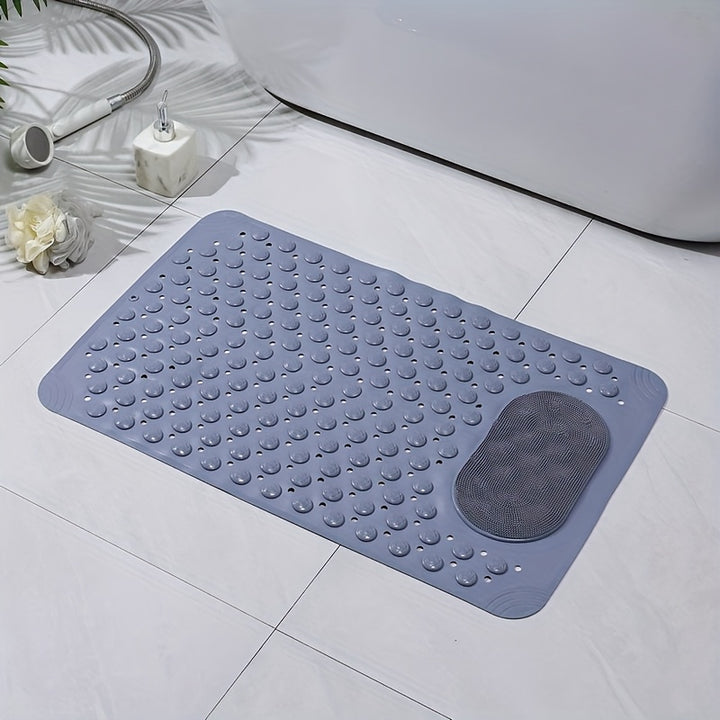 Light Blue Textured Anti-Slip Bath Mat with Drainage Holes - PVC Shower Stall Mat for Home Bathroom, Circular Pattern Design, 0.8cm Thick, 2600g/㎡, Rectangular Shape, Bathroom Accessories