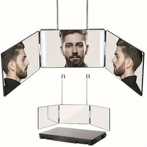 360° rotating 3-Way Trifold Mirror - Height Adjustable with Hooks for Effortless Self-Hair Cutting & Makeup Application