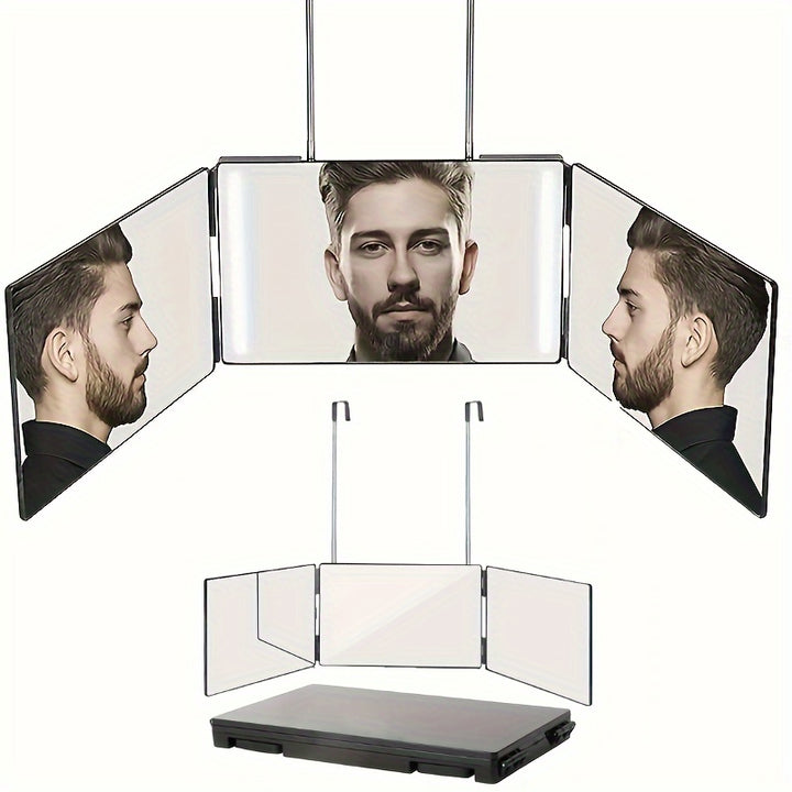 360° rotating 3-Way Trifold Mirror - Height Adjustable with Hooks for Effortless Self-Hair Cutting & Makeup Application