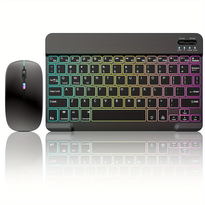 Conjunto de teclado y ratón gaming inalámbrico RGB retroiluminado de 10 pulgadas, combo de teclado y ratón portátil para PC, iOS, tabletas Android y computadoras.