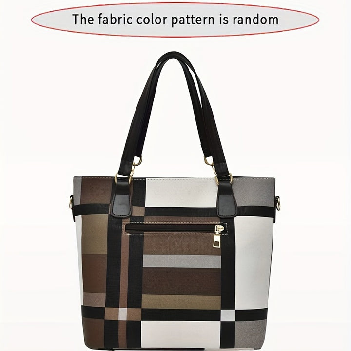 Large Capacity 6pcs/set Checkered Pattern Bag - Shoulder, Crossbody, Clutch, Long & Short Wallet