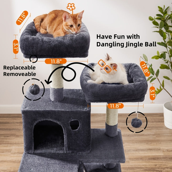 Feandrea 66.1/44.1in Cat Tree, Large Cat Tower with 13 Scratching Posts, 2 Perches, 2 Caves, Hanging Basket & Hammock, Pompoms, Stable Kitty Play House, Multi-Level Plush Cat Condo for Indoor Cats, Easy to Assemble, Perfect G