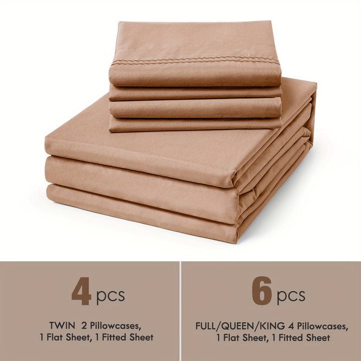 Ensemble de draps 6 pièces à poches profondes - Ensemble de draps de luxe ultra doux et lavable en machine - Draps brodés résistants au rétrécissement et à la décoloration