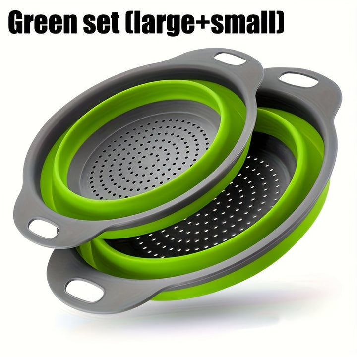 Silicone Kitchen Drain Basket Set - 1/2 Set, Collapsible, Round Funnel, 1 Large & 1 Small, Ideal for Draining Pasta, Veggies & Fruits
