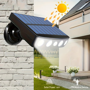 LED Solar Outdoor Lights - 1pc, Motion Sensor, 4 LED Security Lights with 3 Modes, Built-in 18650 Lithium Battery for Garden Wall Night Work