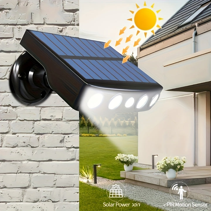 LED Solar Outdoor Lights - 1pc, Motion Sensor, 4 LED Security Lights with 3 Modes, Built-in 18650 Lithium Battery for Garden Wall Night Work