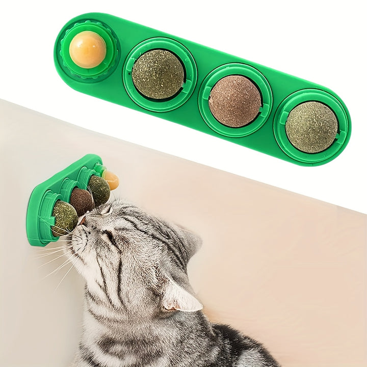 [4 Silvervine Energy Ball Toys] 4 Pet Herb Silvervine Ball Toys, Extra Cat Energy Ball, Consumable Cats Lick Kitten Chew, Teeth Cleaning Dental Wall Treats, Concentrated Flavor for All Breeds