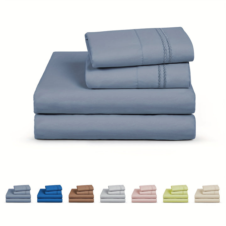 Ensemble de draps 6 pièces à poches profondes - Ensemble de draps de luxe ultra doux et lavable en machine - Draps brodés résistants au rétrécissement et à la décoloration