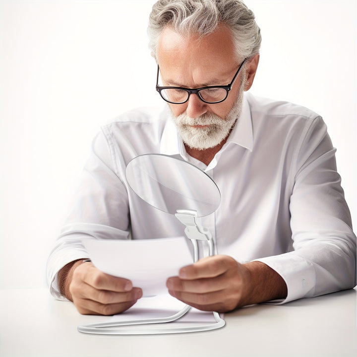 [5X Magnifying Glass] 5X Magnifying Glass with 5.12in Lens - Hands-Free Adjustable Neckwear for Seniors - Ideal for Reading, Sewing, Crafting, Cross Stitch - No Battery Required