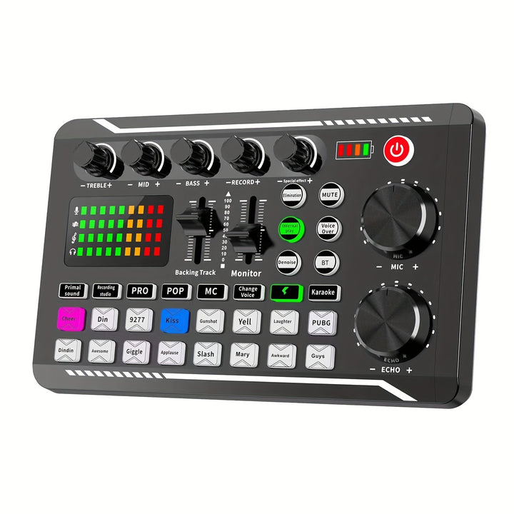 Live Sound Card Audio Mixer, With USB Charging, Volume Control, Battery Indicator, For Karaoke, Video Conferencing, Gaming, Streaming Eid Al-Adha Mubarak