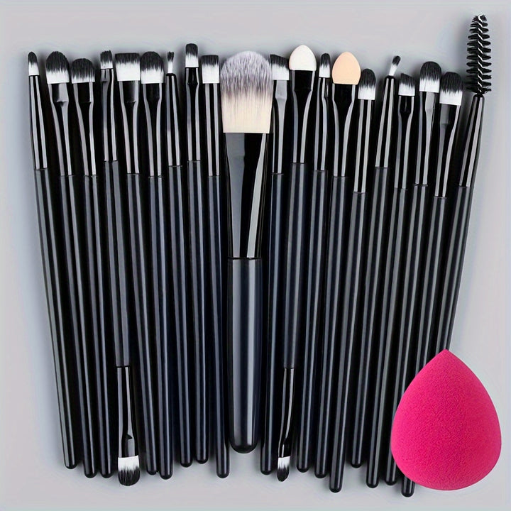 [20-Piece Luxe Makeup Brush Set] 20-Piece Hypoallergenic Makeup Brush Set with Nylon Bristles - Luxe Palm Brushes for Foundation, Blush, Eye Shadow, Eyebrow, & Lip, All Skin Types, ABS Rod - Professional & Beginner Kit, Trave