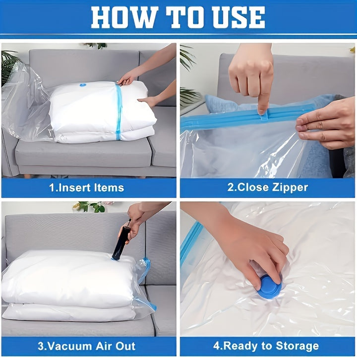 [Vacuum Storage Bags] 6pcs Vacuum Storage Bags with 1 Manual Pump - Portable Plastic Travel Bag - Suitable for Blankets, Bedding, Clothes, Quilts, Duvets, Ideal Home Supplies, Must-have Storage Space-saving Bag