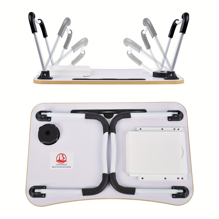 Portable Foldable Laptop Bed Desk Tray with Cup Holder & Drawer - Hardwood & Metal Construction, Large Lap Table for Reading, Writing & Studying - Ideal for Bed, Sofa, Couch - No Assembly Required, Laptop Table for Bed