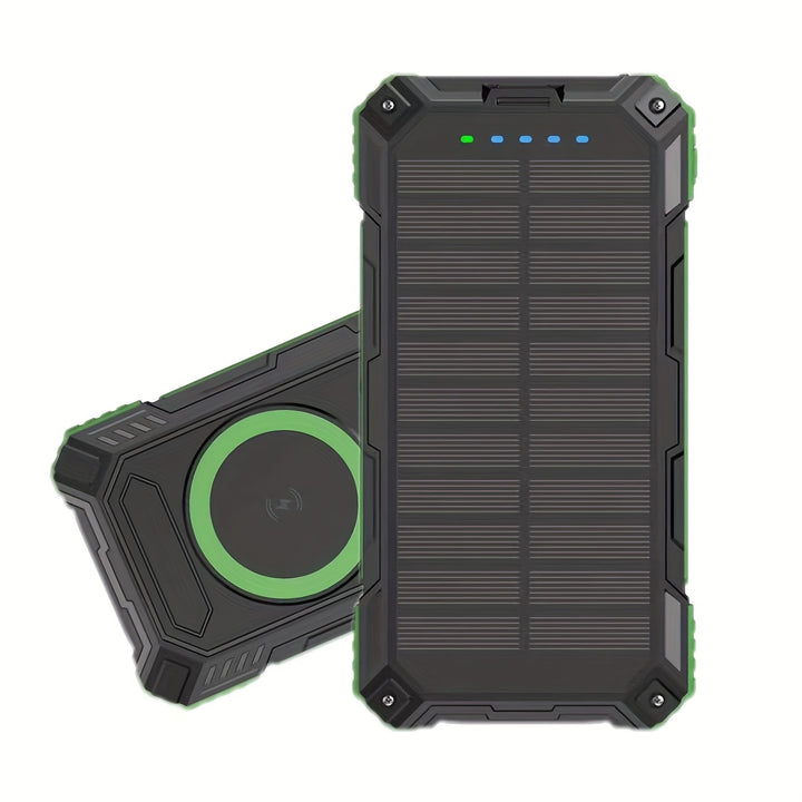 Carregador Portátil USB Power Bank Solar para Celulares, Bateria Externa de Backup para Camping com Saída Dual de 5V USB, 2 Luzes LED Lanterna com Ponteiro