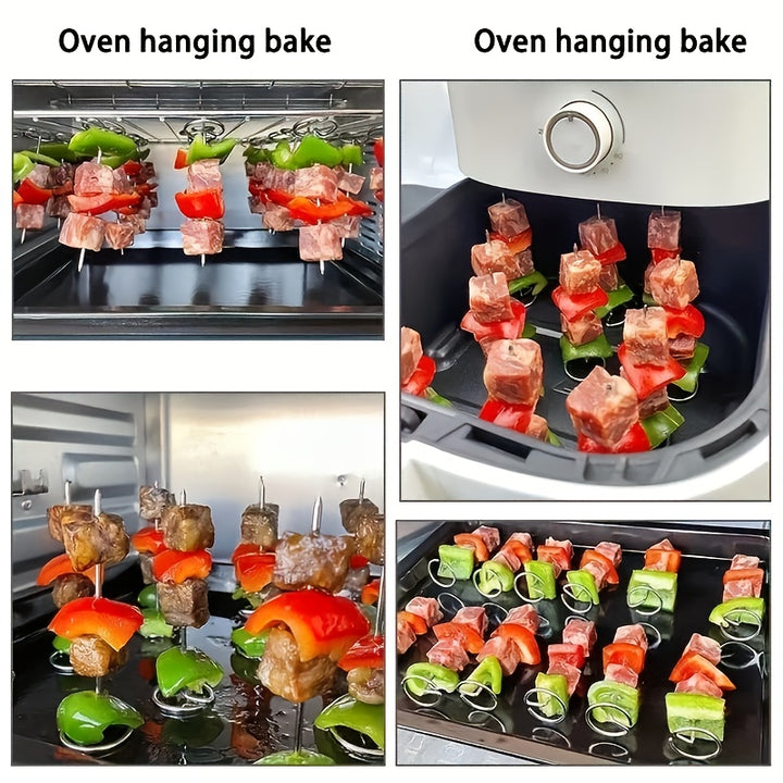 10 Pcs Air Fryer Stand-Up Skewers: Food Grade Stainless Steel, Thick, BBQ Kebab Sticks for Air Fryer and Oven