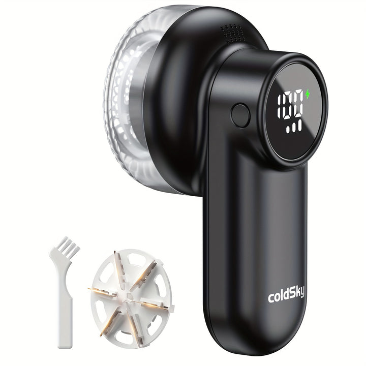 Cozy Clean, ColdSky Rechargeable Fabric Shaver with Digital Display, 6-Leaf Blades & Safety Lock, 3-Speed Adjustable Lint Remover for Clothes, Furniture & Blankets, USB Charging, Ergonomic Grip, Lint Remover Fabric Shaver