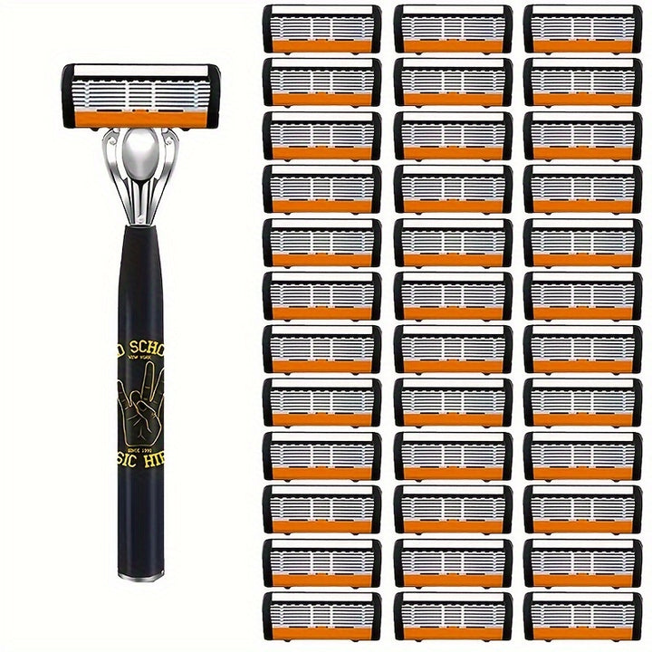 1 Poignée et 36 Lames de Remplacement Ensemble de Rasoir de Sécurité, Équipé d'une Poignée en Métal Antidérapante, S'adaptant aux Contours, Entièrement Lavable - Ensemble d'Outils de Rasage Complet pour les Cadeaux d'Halloween et de Noël