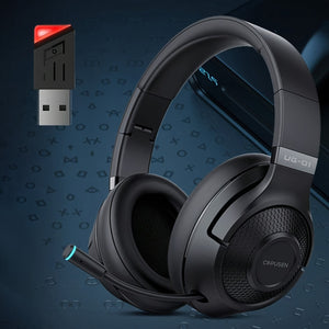 CINPUSEN UG-01 Headset Gamer Sem Fio com Microfone - Over-Ear, Cancelamento de Ruído, 40 Horas de Tempo de Jogo, Almofadas de Couro Sintético Macias, Confortável e Ajustável para PC, PS5, PS4, para MacBook, Celulares - Preto e Vermelho