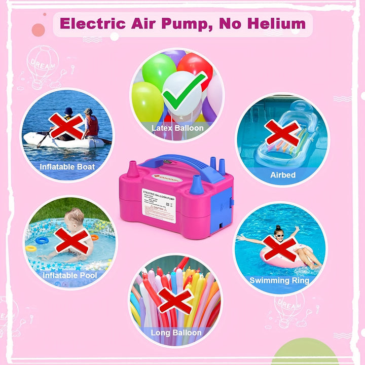 [IDAOdan Electric Balloon Pump] IDAODAN 600W Electric Balloon Pump in Vibrant Rose Red - Quick 3-Second Inflation, Portable with Dual Nozzle - For Party, Wedding & Birthday Decorations, Includes Balloon Tying Tool, Shock-Proo