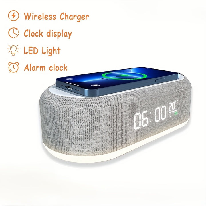 Wireless Charger Time Alarm Clock LED Light Thermometer Earphone Phone Chargers Fast Charging Dock Station for iPhone 16 15 14 13 12